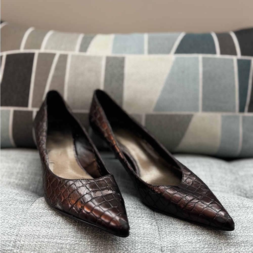 Elegant Brown Crocodile Pattern Women's Shoes